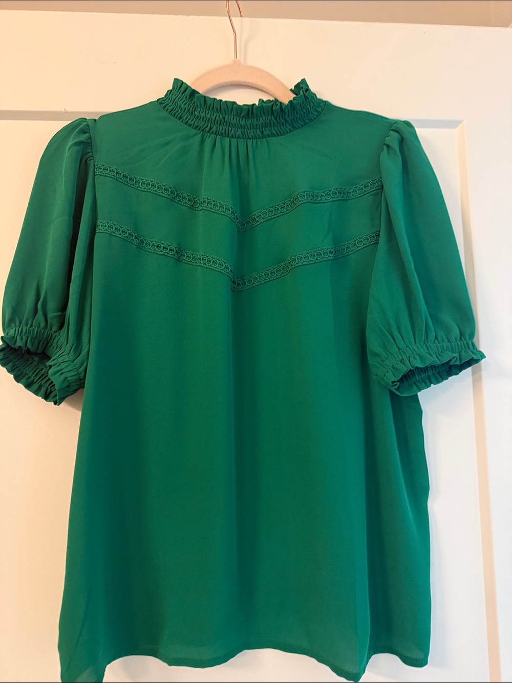 LOFT Emerald Green Puff Sleeve Blouse